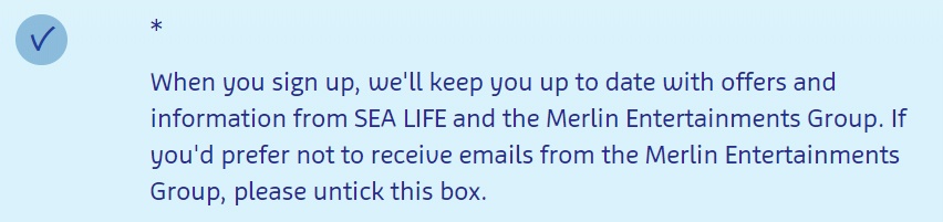 Sea Life Aquarium email sign-up form consent disclosure