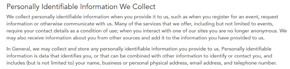 Quartz Privacy Policy: Personally Identifiable Information We Collect clause