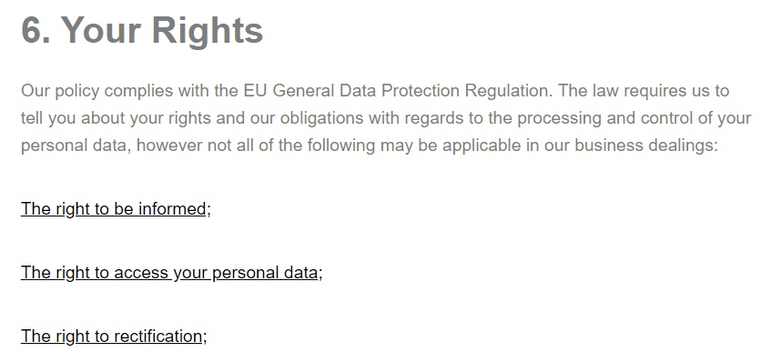 Homelyfe Privacy Policy: Your Rights - GDPR clause excerpt