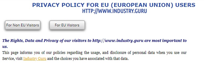Industry Guru Privacy Policy for EU Users: Intro and Policy options section