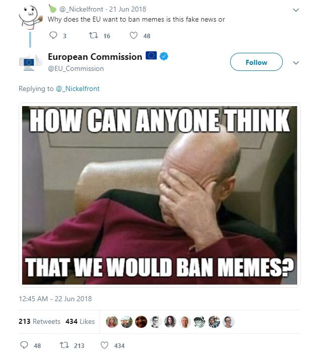 EU Commission Twitter: Screenshot of its meme tweet