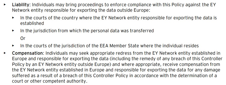 EY Group Data Protection BCRs Controller Policy: Liability and Compensation sections