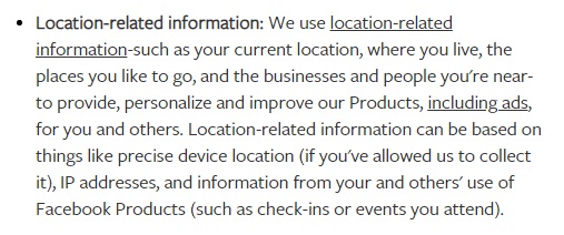 Facebook Data Policy: How we use location-related information clause