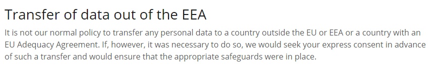 Friendly Homecare Privacy Policy: Transfer of data out of the EEA clause