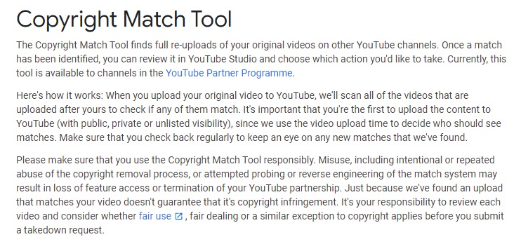 YouTube Help: Copyright Match Tool