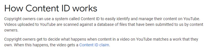 YouTube Help: How Content ID Works summary
