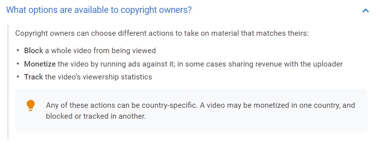 YouTube Help: What options are available to copyright owners