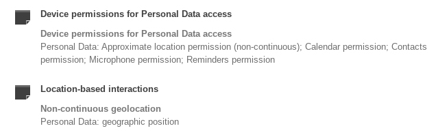 Drafts Privacy Policy: Policy Summary - Device permissions for Personal Data access and Location-based interactions sections