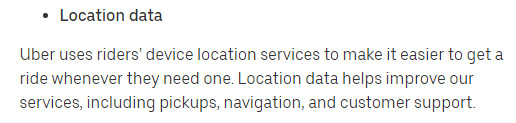 Uber Privacy Notice: Location data clause excerpt