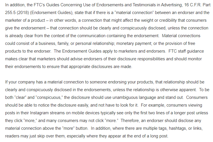 Material connection excerpt of FDA and FTC warning letter to Hype City Vapors