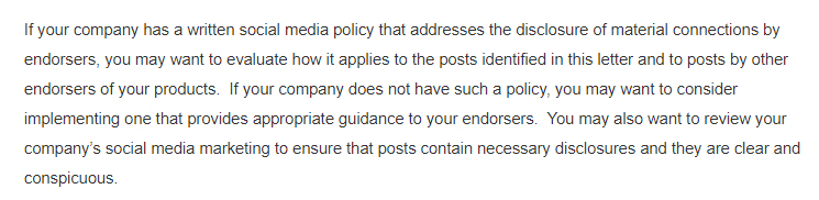 Social media policy excerpt of FDA and FTC warning letter to Hype City Vapors