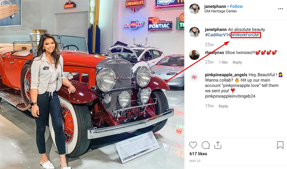 janetphann Instagram post with employee endorsement disclosure