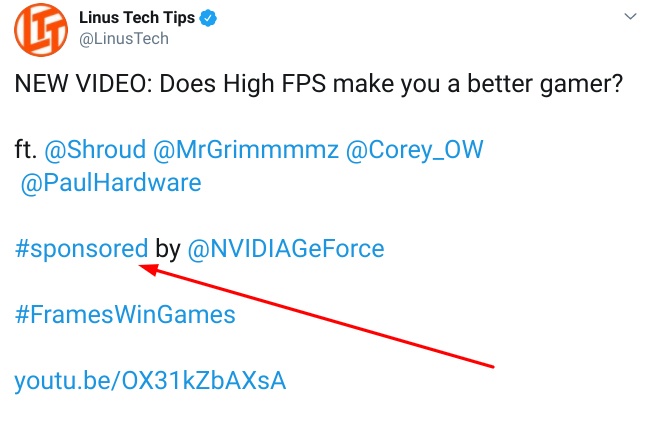 Linus Tech Tips: Sponsored Twitter post