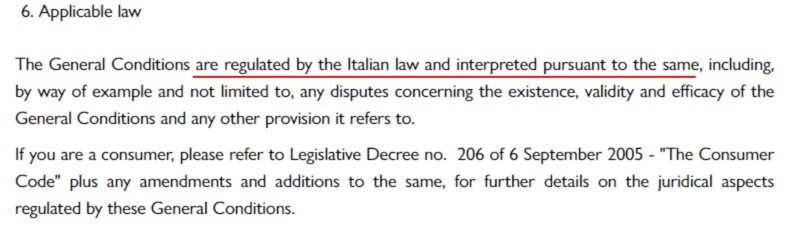 Chiara Ferragni Conditions of Use: Applicable law clause