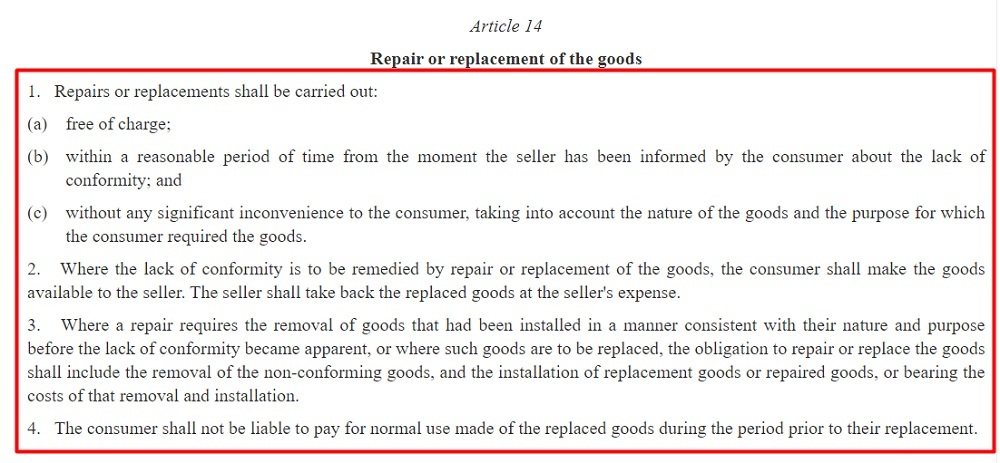 EUR lex Directive 2019 771: Article 9 - Repair or replacement of the goods