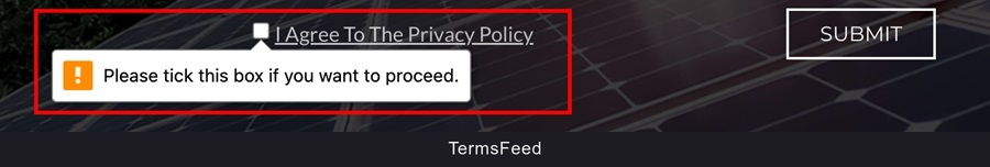 BaxEnergy agree checkbox with proceed pop-up