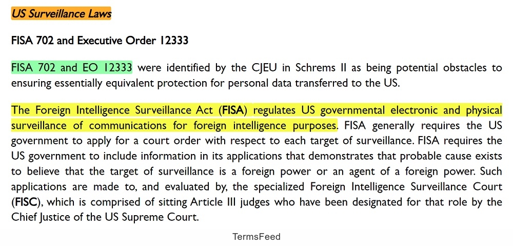 ContractSafe Transfer Impact Assessment: US Surveillance Laws excerpt