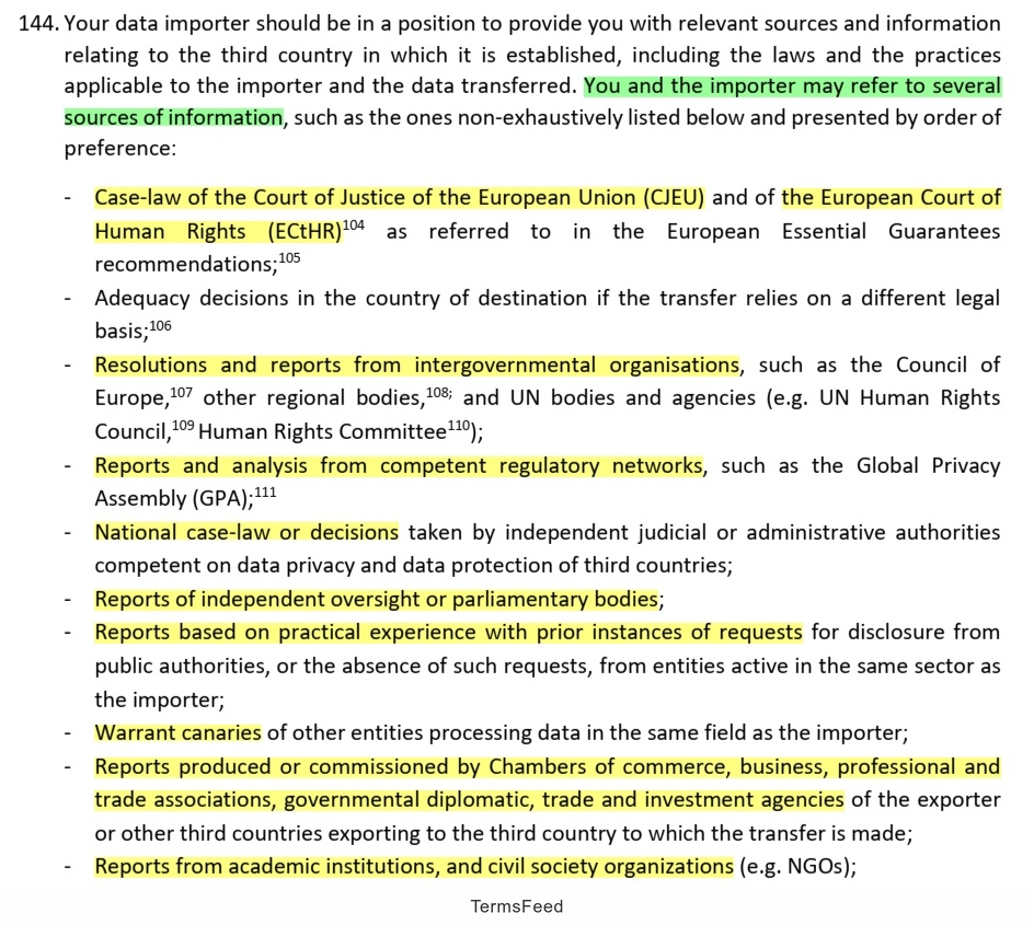 EDPB Recommendations on measures that supplement transfer tools - Annex 3 Section 144
