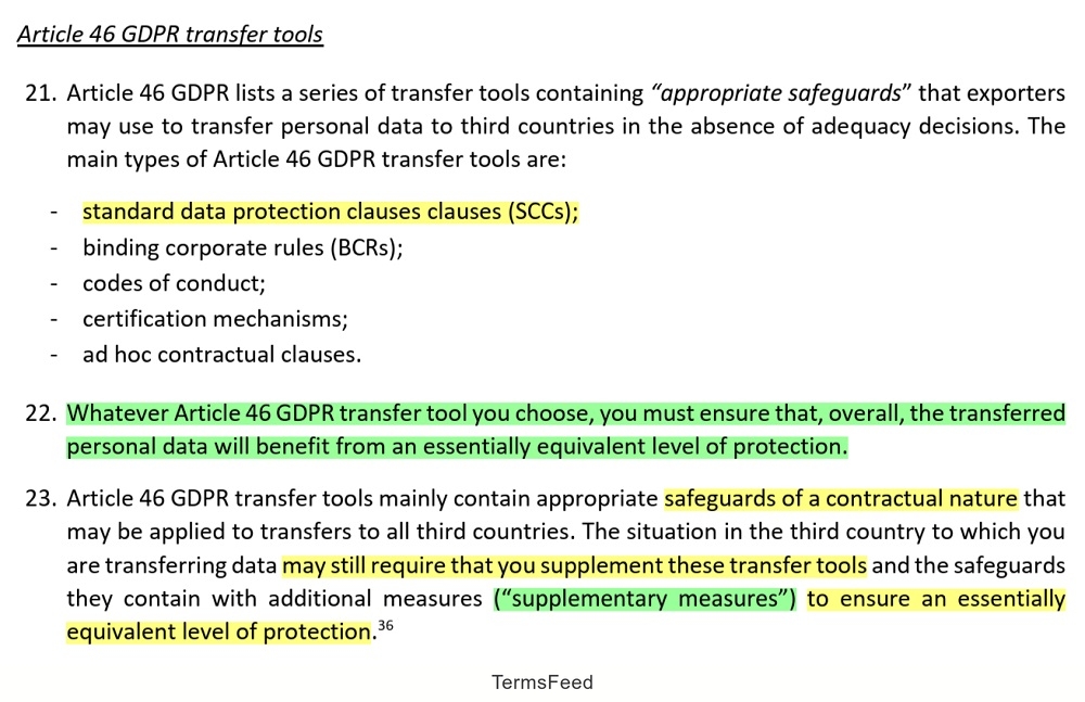 EDPB Recommendations on measures that supplement transfer tools - Sections 21 through 23