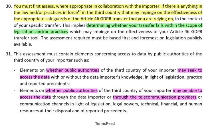 EDPB Recommendations on measures that supplement transfer tools - Sections 30 and 31