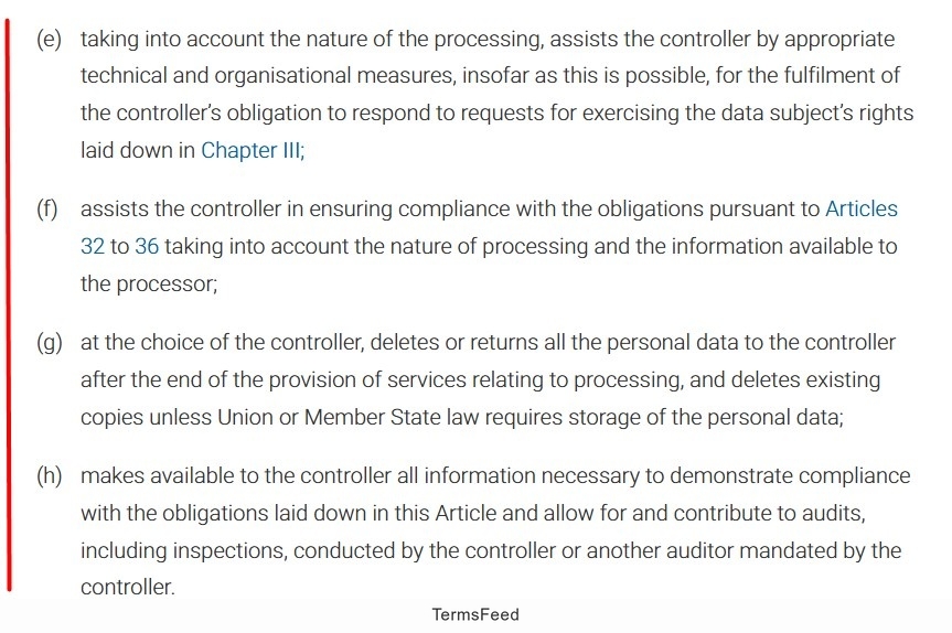 GDPR article 28 - obligations for processing compliance Chapter III