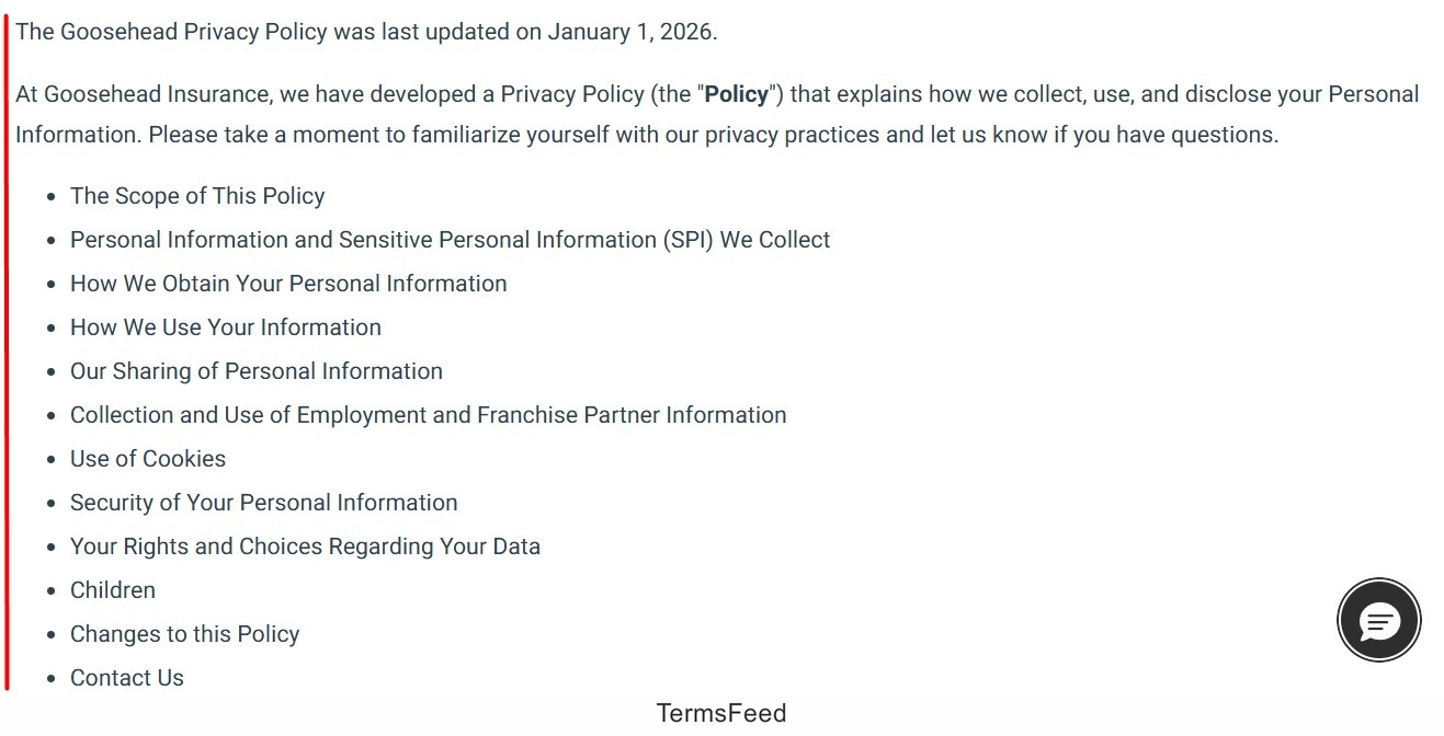 Goosehead Privacy Policy outlines information collection and usage updated January 2026