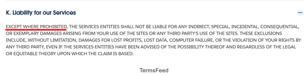 Salesforce Terms of Service: Liability for our Services disclaimer clause with Prohibited language highlighted