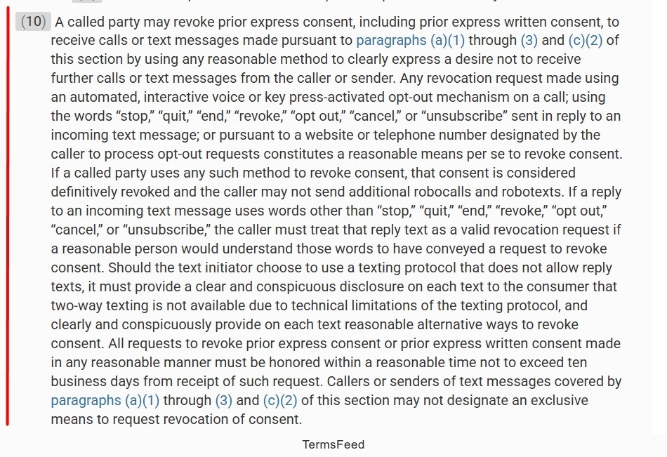 TCPA revocation of prior express consent text message guidelines