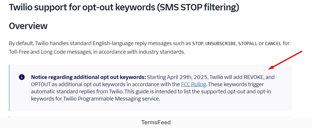 Twilio support for opt-out keywords in SMS compliance overview