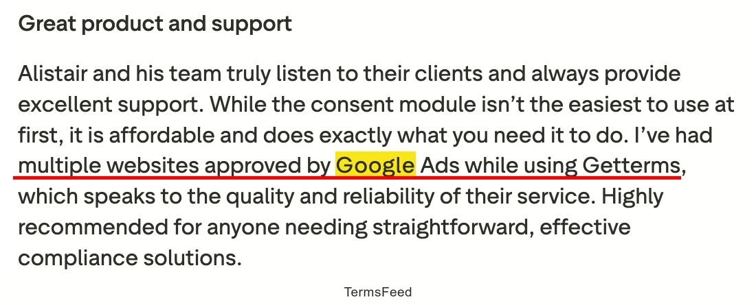 Trustpilot Getterms.io - product review